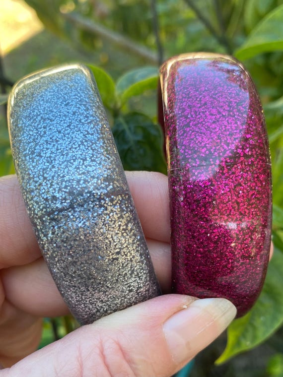 Set Of Two Retro Sparkly Pink And Silver Bangels - image 1