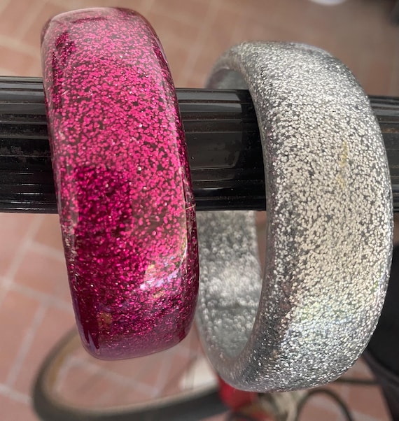 Set Of Two Retro Sparkly Pink And Silver Bangels - image 6