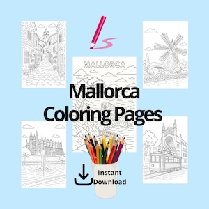 Mallorca Coloring Pages – 5 Printable Spanish Landmarks – Láminas para colorear Mallorca PDF