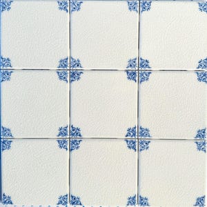 Hand-painted Crackle Corner Only Delft tiles (set of 9), based on 17th century Delft tiles. Kitchen backsplash, fire place decor.