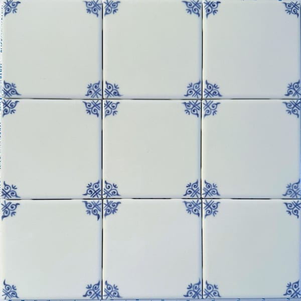 Hand-painted Corner Only Delft tiles (set of 9), based on 17th century Delft tiles. Kitchen backsplash,fire place decor, bathroom tile.