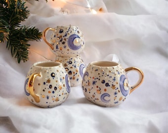 Sky Mug/Handmade Mug/Ceramic Mug/Moon Mug/Ceramic Bowl/Espresso mug/Coffee mug/250ml Mug/Gold mug/Gift/porcelain