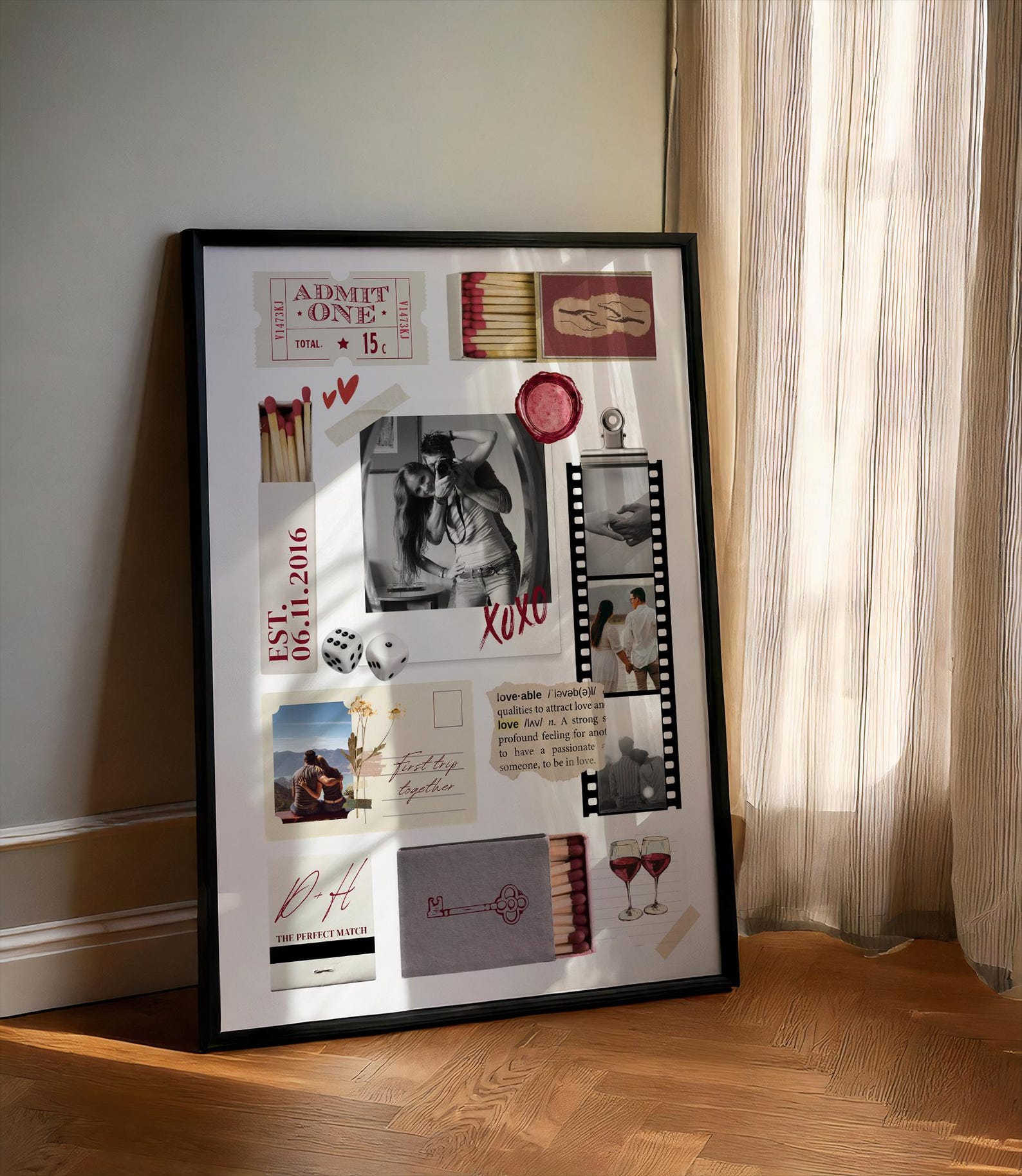 Matchbook Photo Poster Canva Template Anniversary Gift (digital