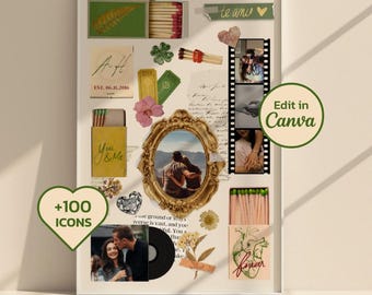 Póster collage de fotos personalizado con forma de caja de cerillas, plantilla editable de Canva para parejas, regalo de aniversario, boda o San Valentín.