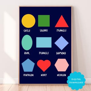 Shapes Educational Art Print Kids Shapes Wall Art Montessori Playroom Poster Toddler Classroom Prints Bedroom Nursery Digital Download
