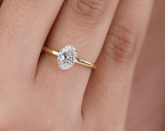 1 Carat Oval Engagement Ring, IGI Certified Lab Grown Diamond Ring, 14K Solid Gold Solitaire Engagement Ring For Women, Promise Ring For Her