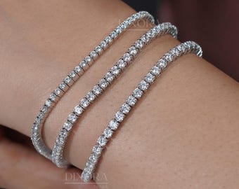 Pulsera de tenis con diamante redondo cultivado en laboratorio, pulsera de tenis unisex, pulsera nupcial, pulsera de tenis de plata de ley 925, regalos de aniversario