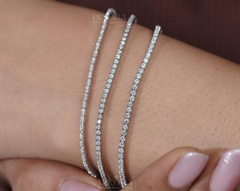 Pulsera de tenis redonda con diamante cultivado en laboratorio, pulsera de tenis unisex, pulsera nupcial, pulsera de tenis de plata de ley 925, regalos para el Día de la Madre