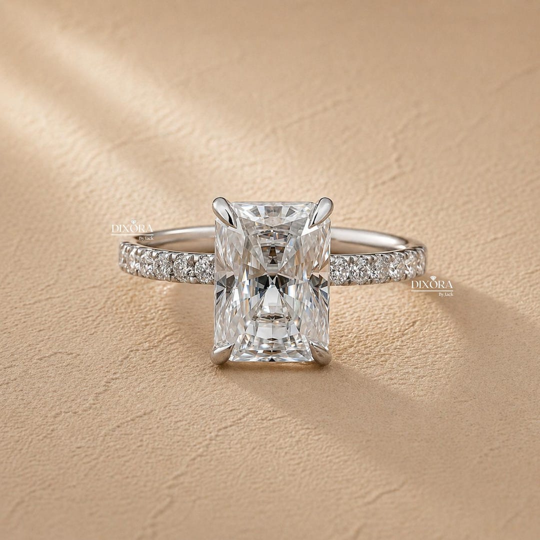 3 Carat Radiant Engagement Ring, Lab Grown Diamond Ring, Hidden Halo ...