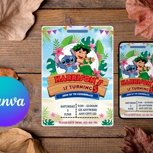 Stitch Birthday Invitation, Lilo Stitch Birthday Invite, Girl Party Birthday Invitation, Editable Stitch Invitation