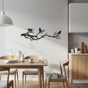 Metalen muurkunst vogels op tak – Elegante silhouetten van vogels op boomtak, op de natuur geïnspireerd decor voor woonkamers, slaapkamers of kantoren