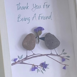 Caja de sombras con arte de guijarros de la amistad: piedras de río y flores secas