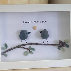 Pebble Art Shadow Box: Bird & Heart - Sentimental Love Gift