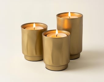 Gold Metal Tea Light Holder Set, Christmas Table Centerpiece, Modern Candle Holders