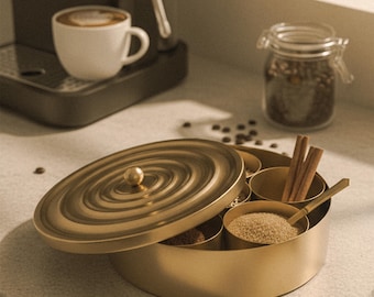 Caja de especias indias hecha a mano / Caja Masala multiusos con regalo festivo / Masala Dabba con 7 compartimentos y cuchara