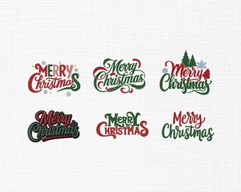 Merry Christmas Embroidery Designs, Holiday Christmas Lettering Machine Embroidery Files, Festive Xmas Words Pattern