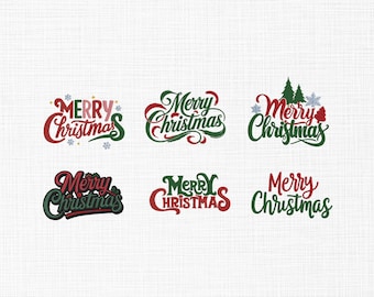 Merry Christmas Embroidery Design Set, Christmas Lettering Machine Embroidery, Holiday Text Designs, Instant Download