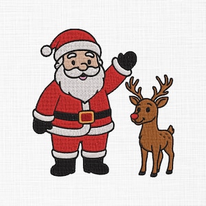 Santa embroidery, Santa and Reindeer Embroidery Design, Christmas Machine Embroidery File, Holiday Santa Claus Embroidery Pattern