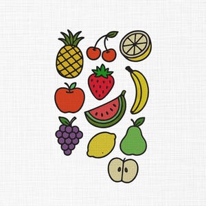 Fruits Bundle Embroidery Design Fruits Embroidery Design Summer Embroidery Files Mini 11 Fruits Embroidery Files 8 Sizes Digital Download
