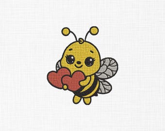 Bee Holding Hearts Embroidery Design: Valentine's Day, Kids Gift (Digital File)
