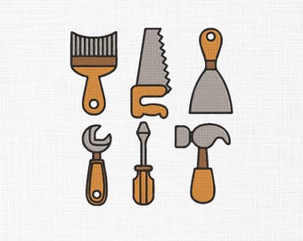 Hand Tools Embroidery Design Set: Hammer, Saw, Wrench (Digital Files)