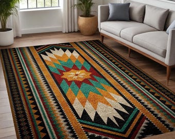 Southwestern Area Rug: Boho Aztec Tribal Geometric Carpet