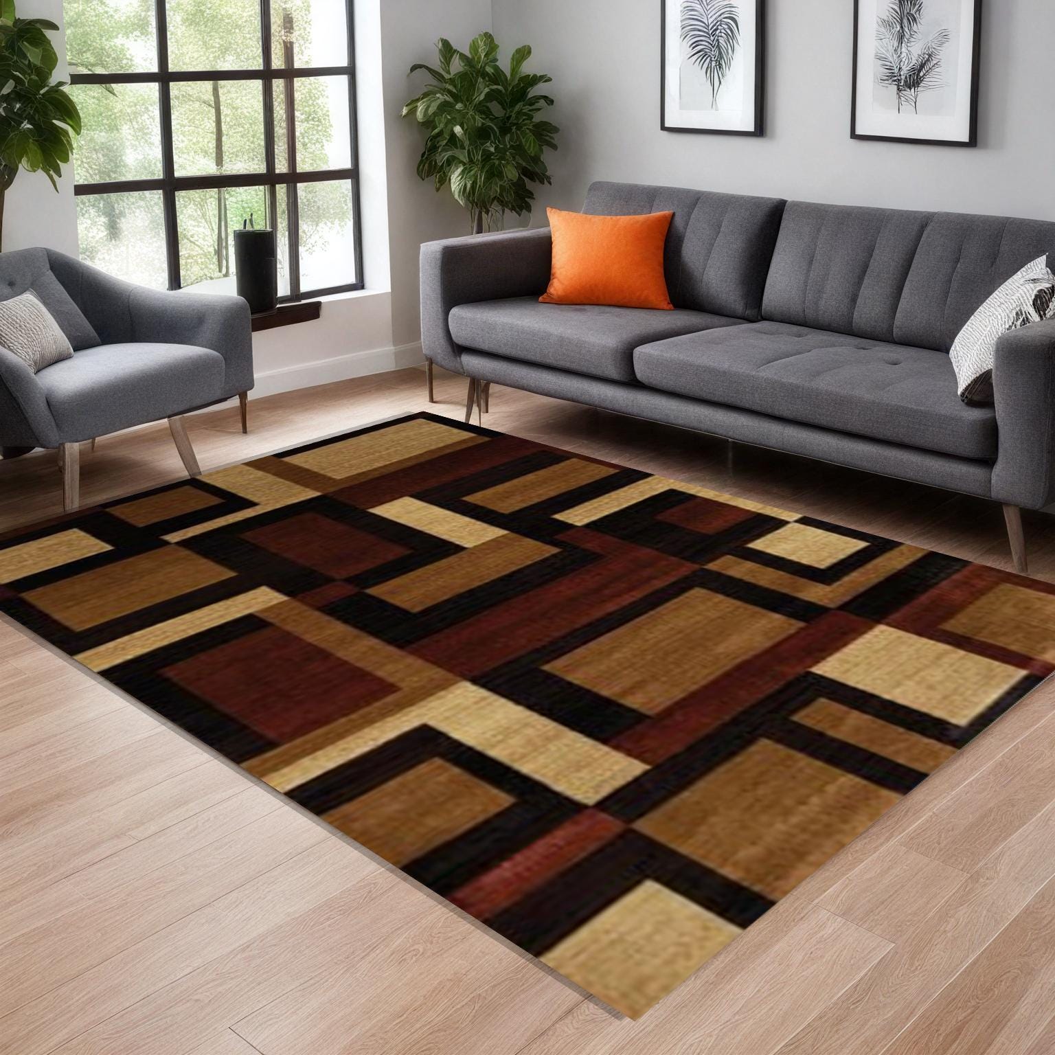 Modern Geometric Brown Rug,abstract Rectangle Area Rug,brown & Beige ...