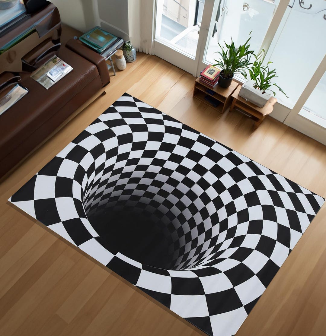 3d Pattern Rugs 3D Optical Illusion Rug ,black White Checkered Tunnel Design Rug,modern ...
