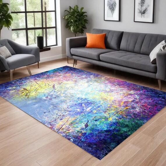 Abstrakter Farbtupfer Teppich: Moderne Kunst Wohnzimmer Teppich