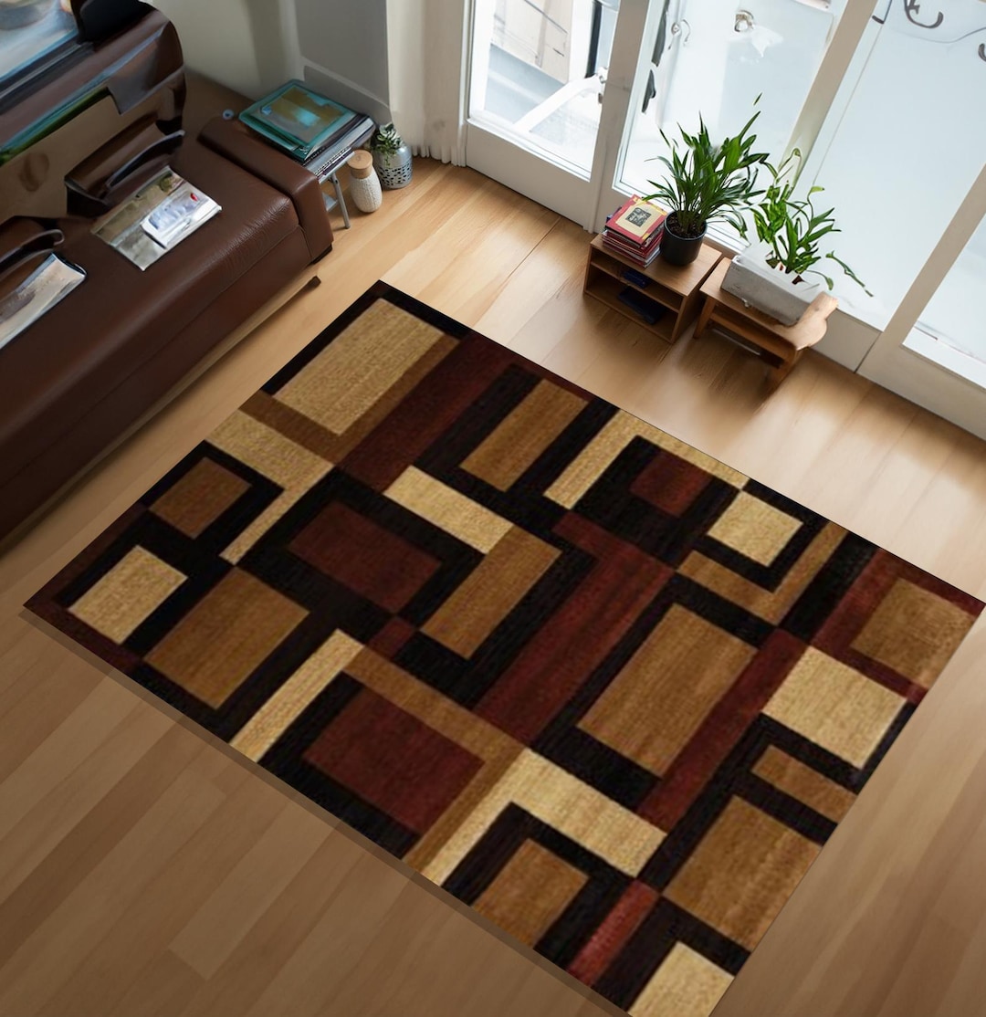 Modern Geometric Brown Rug,abstract Rectangle Area Rug,brown & Beige ...