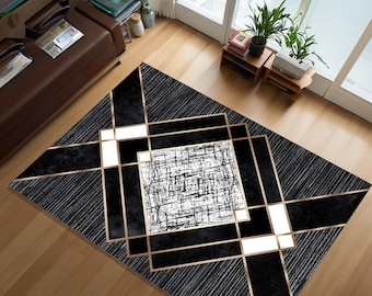 Black Gold  Geometric Area rug,Modern Abstract Carpet,Living room rug,Contemporary rug,Luxury rug,Comtemporary Abstract rug