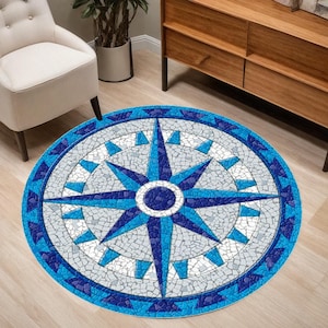 Compass Rug,Blue Compass Rose Carpet,Navy Blue Nautical Rug,Custom Rug,Non-Slip Rug