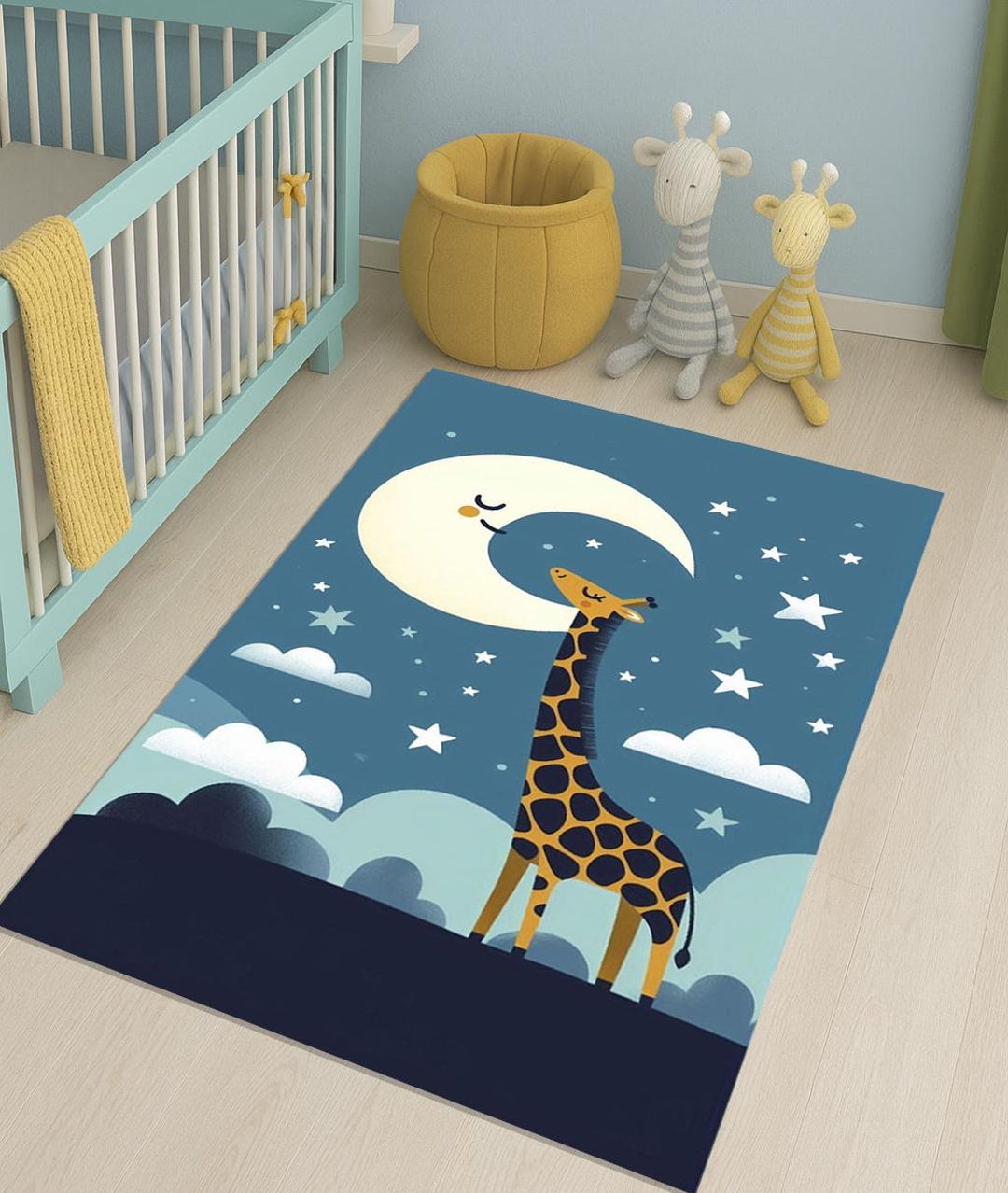 Baby Sleep Rug Cute Giraffe Moon Nursery Rug ,kids Room Decor,whimsical Giraffe Night ...