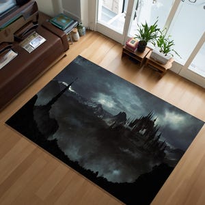 Gothic Rug,Dark Fantasy Castle Rug,Gamer Rug,Game Room Rug,Non-Slip Rug