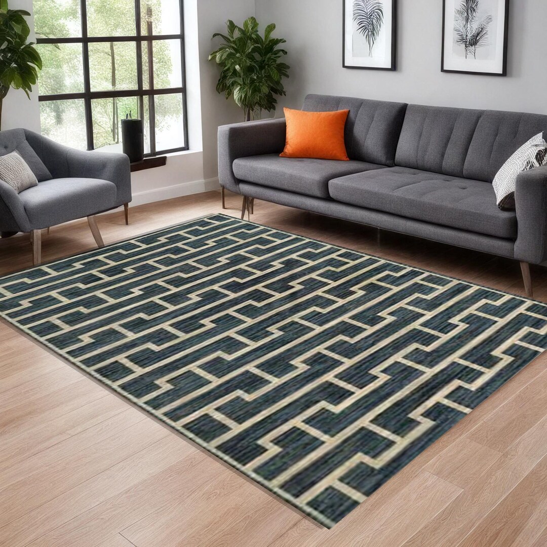 Geometric Patterned Area Rug Contemporary Greek Key Style Rug,modern Geometric Pattern Area Rug,navy ...