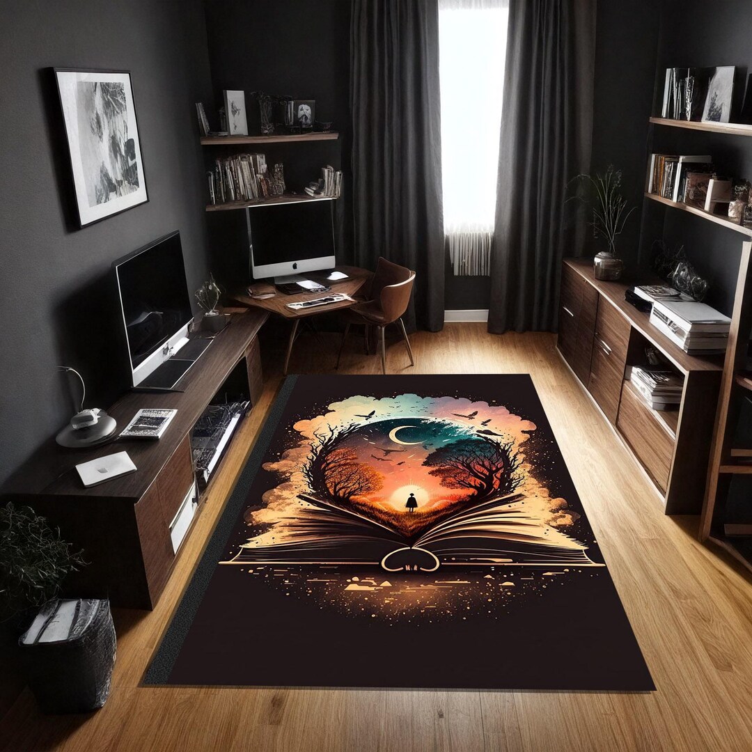 Fantasy Book Rug: Surreal Moon Art Carpet for Reading Room - Etsy