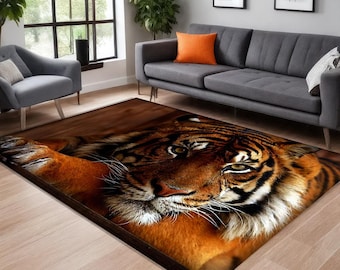 Majestic Tiger Area Rug: Safari Living Room Carpet