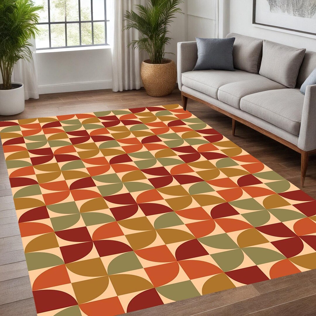 Retro Geometric Rug: Modern Pinwheel Pattern, Warm Autumn Tones - Etsy