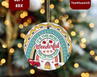 Wonderful Time of the Year Rainbow Ornament – Vintage Christmas Rainbow Tree Decoration