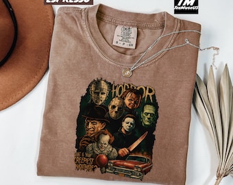 Comfort Colors 90s Horror Characters Shirt, Unisex Vintage Graphic Tee, Creepy Movie Aesthetic Top