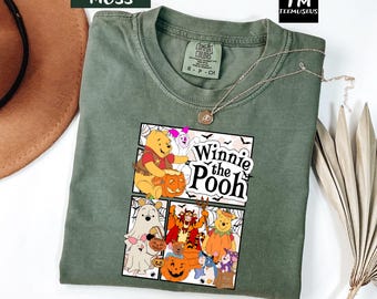 Comfort Colors Winnie The Pooh Halloween Collage Shirt, pooh Halloween Family Shirt, Pooh and Friends Shirt