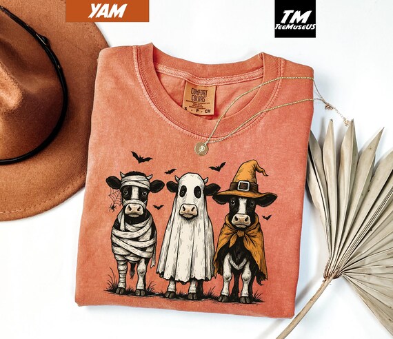 Comfort Colors Halloween Cows Shirt, Halloween Animal Shirt, Ghost Cow Shirt, Spooky Cows Shirt, Horror Cows Shirt