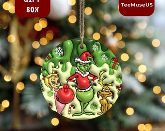 Grinch Family Christmas Ornament – Whimsical Holiday Villain Tree Decoration