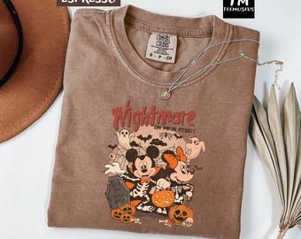 Comfort Colors Nightmare On  Main Street Halloween Mickey Shirt, Mickey and Minnie Halloween Shirt, Vintage Disney Halloween Shirt