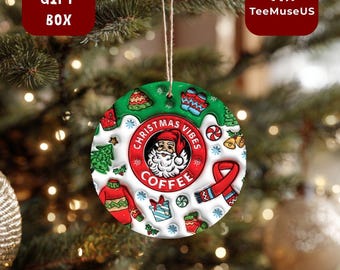 Christmas Vibes Coffee Ornament – Santa Theme Holiday Tree Decoration