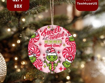 Sweet but Twisted Grinch Candy Cane Ornament – Sarcastic Christmas Tree Decoration