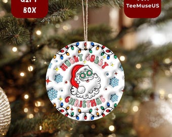 Holly Jolly Santa Ornament, Classic Holiday Tree Ornament, Vintage Style Xmas