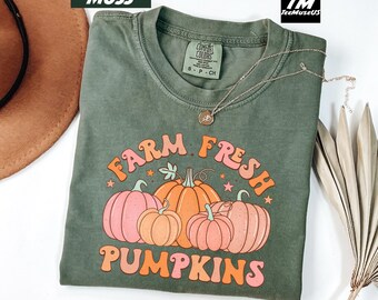 Comfort Colors Unisex Farm Fresh Pumpkins Graphic Tee, Cozy Fall Aesthetic Shirt