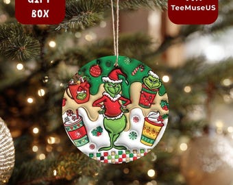 Grinch Holiday Drinks Christmas Ornament – Funny Sarcastic Winter Beverage Decor