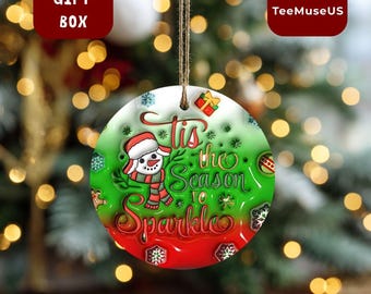 Tis The Season To Sparkle Ornament, Snowman Christmas Decor, Festive Winter Holiday Ornament